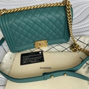 **SOLD**Chanel Medium Leboy in Caviar Leather and gold tone hardware! Teal color